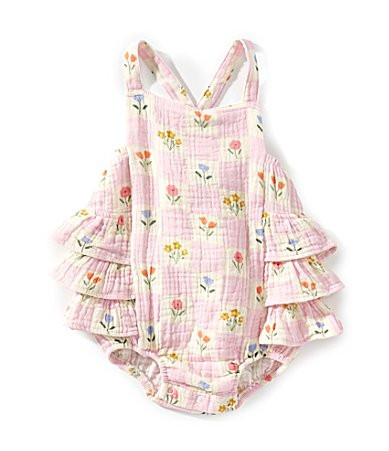 Angel Dear Baby Girls Floral Check Sunsuit Romper - 0/3 Months | Dillard's