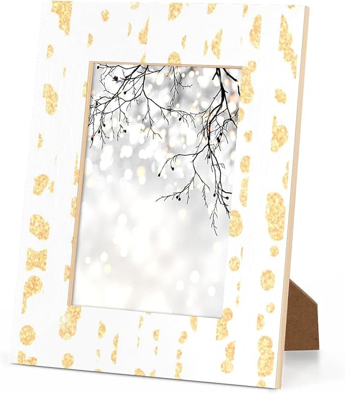 Golden and White Striped 5x7 Picture Frame for Tabletop Display or Wall Mounting, Golden and Whit... | Amazon (US)