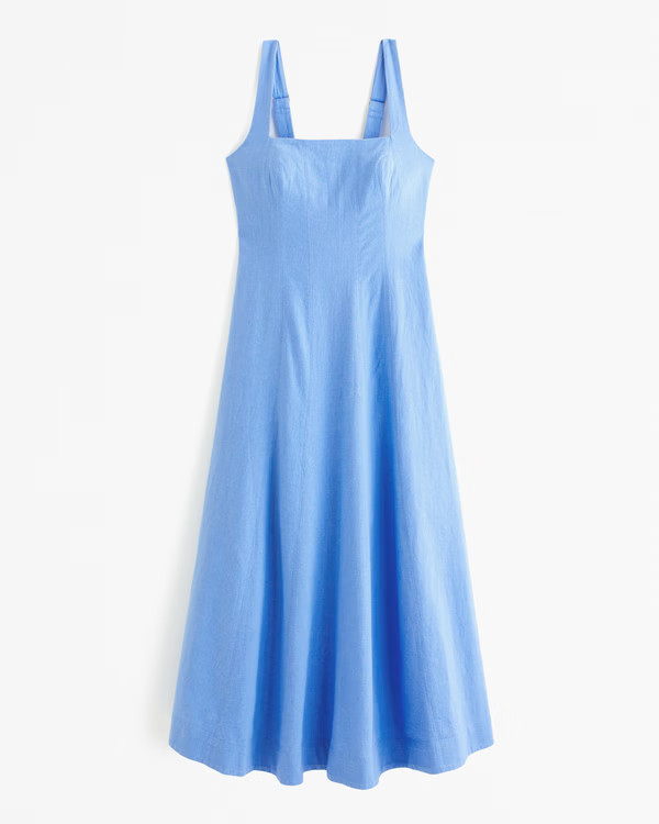 Seamed Linen-Blend Midi Dress | Abercrombie & Fitch (US)