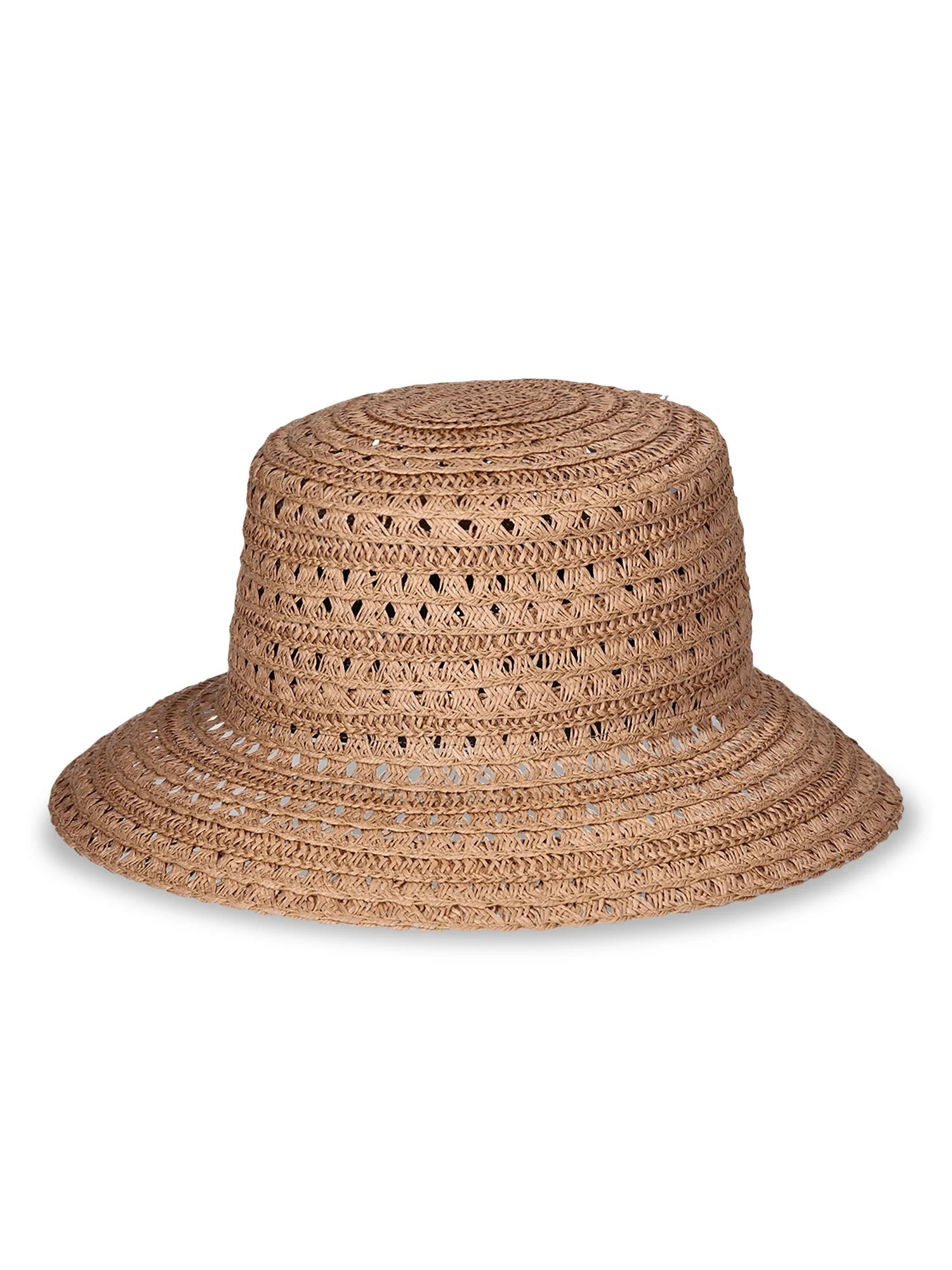 TIme and Tru Women's Bucket Hat, Solid Color, Paper Straw Woven Construction, Natural | Walmart (US)