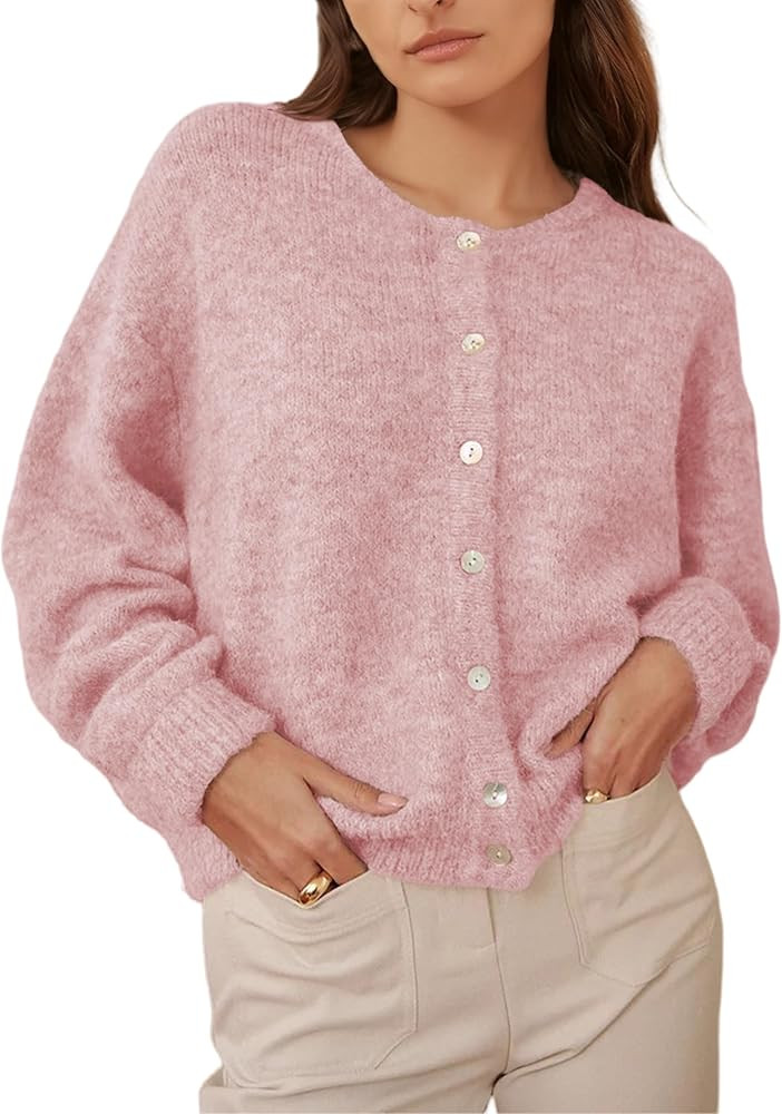 Women's Long Sleeve Front Button Y2k Cardigan Sweaters Crew Neck Loose 2026 Spring Tops | Amazon (US)