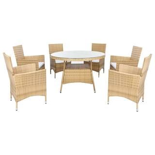 SAFAVIEH Calle Natural 7-Piece Wicker Outdoor Dining Set with White Cushions PAT7702D-3BX - The H... | The Home Depot