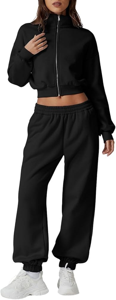 QINSEN Womens 2 Piece Oufits Full Zip Jacket Long Sleeve Sweatsuits Fleece Lounge Tracksuit with ... | Amazon (US)