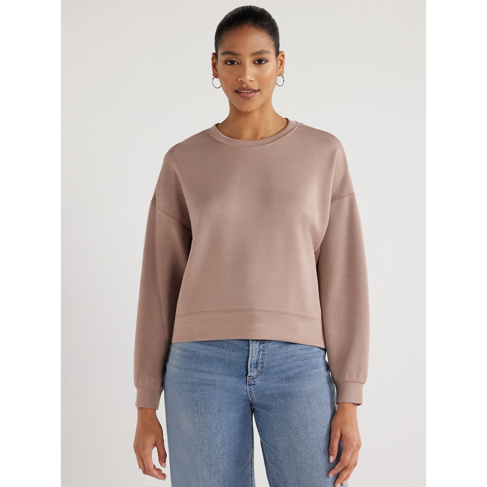 Scoop Women's Ultimate ScubaKnit Cropped Sweatshirt with Drop Sleeves, Size XS-XXL | Walmart (US)