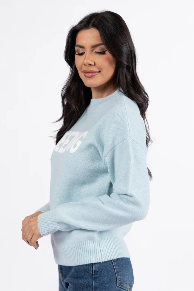 Always Freezing Blue Crew Neck Sweater DOORBUSTER | Pink Lily