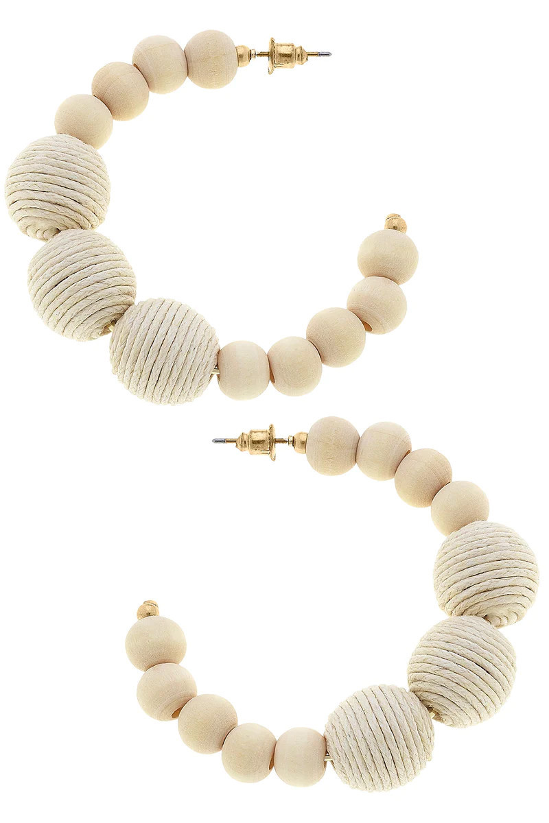 Zaylee Wood Bead Hoop Earrings in Natural | CANVAS