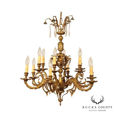 French Louis XIV Style Vintage Gilt Metal Twelve-Light Chandelier | eBay US