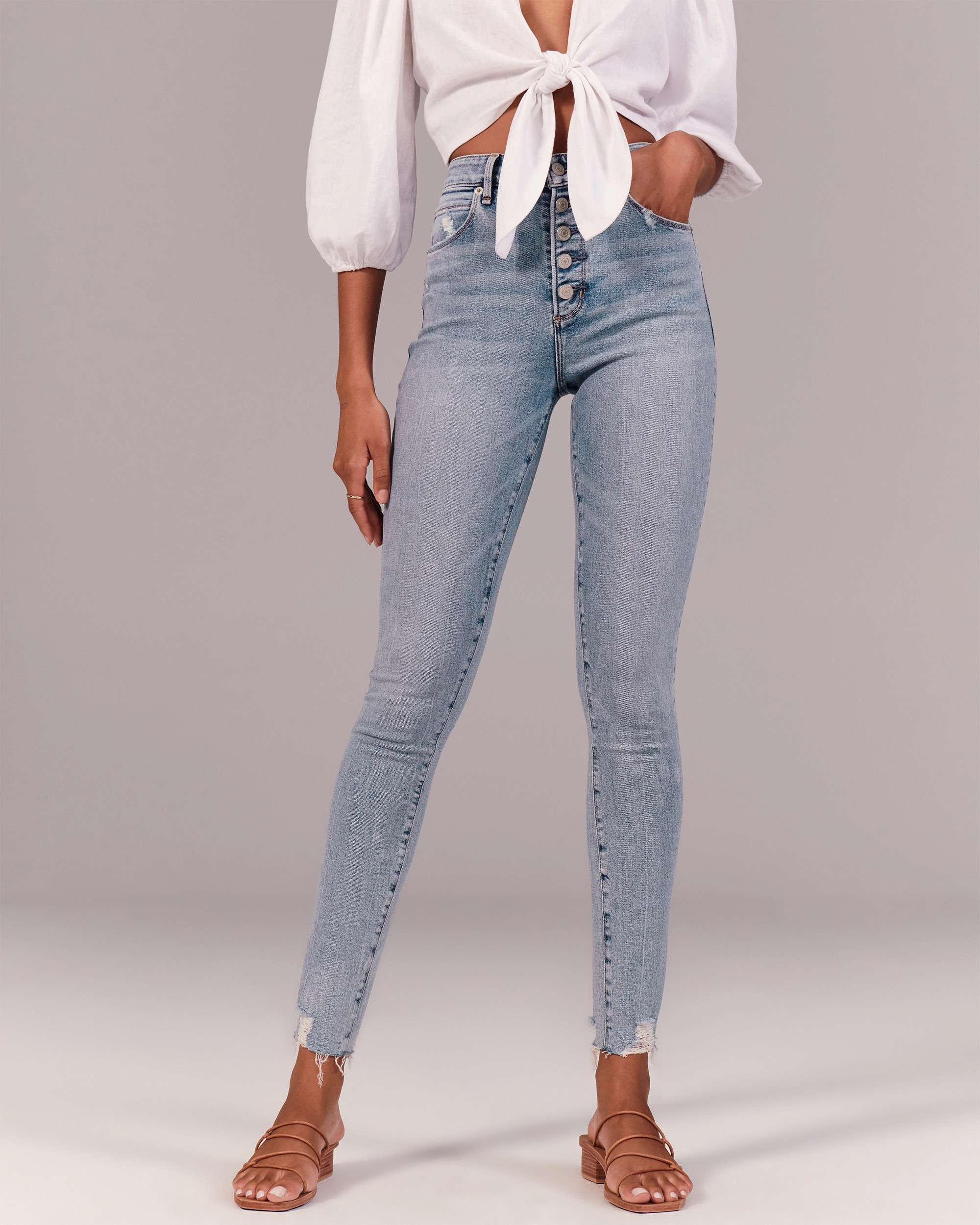High Rise Super Skinny Ankle Jeans | Abercrombie & Fitch (US)