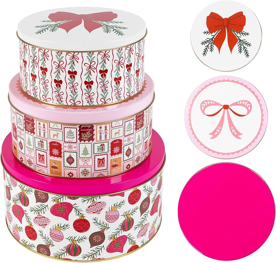 Martha Stewart Metal Cookie Tins, 3-Piece Nesting Set, Small, Medium & Large, Christmas Container... | Amazon (US)