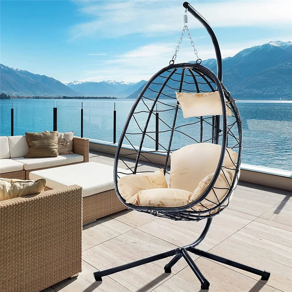 Outdoor Swinging Egg Chair, Patio Wicker Hanging Chairs with Stand, UV Resistant Hammock Chair wi... | Walmart (US)