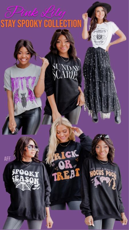 Pink Lily just dropped their Stay Spooky Collection for Halloween! So many cute graphic tees and sweatshirts.
..................
halloween graphic tee, halloween sweatshirt, graphic sweatshirt, aerie dupe, halloween tee, teacher shirt, teacher top, mom shirt, mom sweatshirt, teacher sweatshirt, halloween graphic sweatshirt, hocus hocus sweatshirt, trick or treat sweatshirt, spooky season sweatshirt, Sunday scarves sweatshirt, halloween skirt, tulle skirt, shop small, small businesses, plus size graphic tee, plus size graphic sweatshirt, pink lily new arrivals, halloween outfits, halloween party outfit, halloween look, graphic tee under $25, graphic sweatshirt under $50

#LTKSeasonal #LTKparties #LTKover40