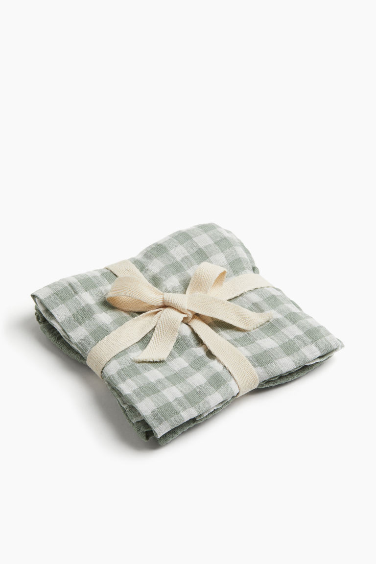 H & M - 2-pack Cotton Muslin Cloths - Green | H&M (US + CA)