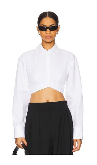 Alexander Wang Cropped Shirt With White Logo Elastic in White. Size 0, 4, 8. | Revolve Clothing (Global)