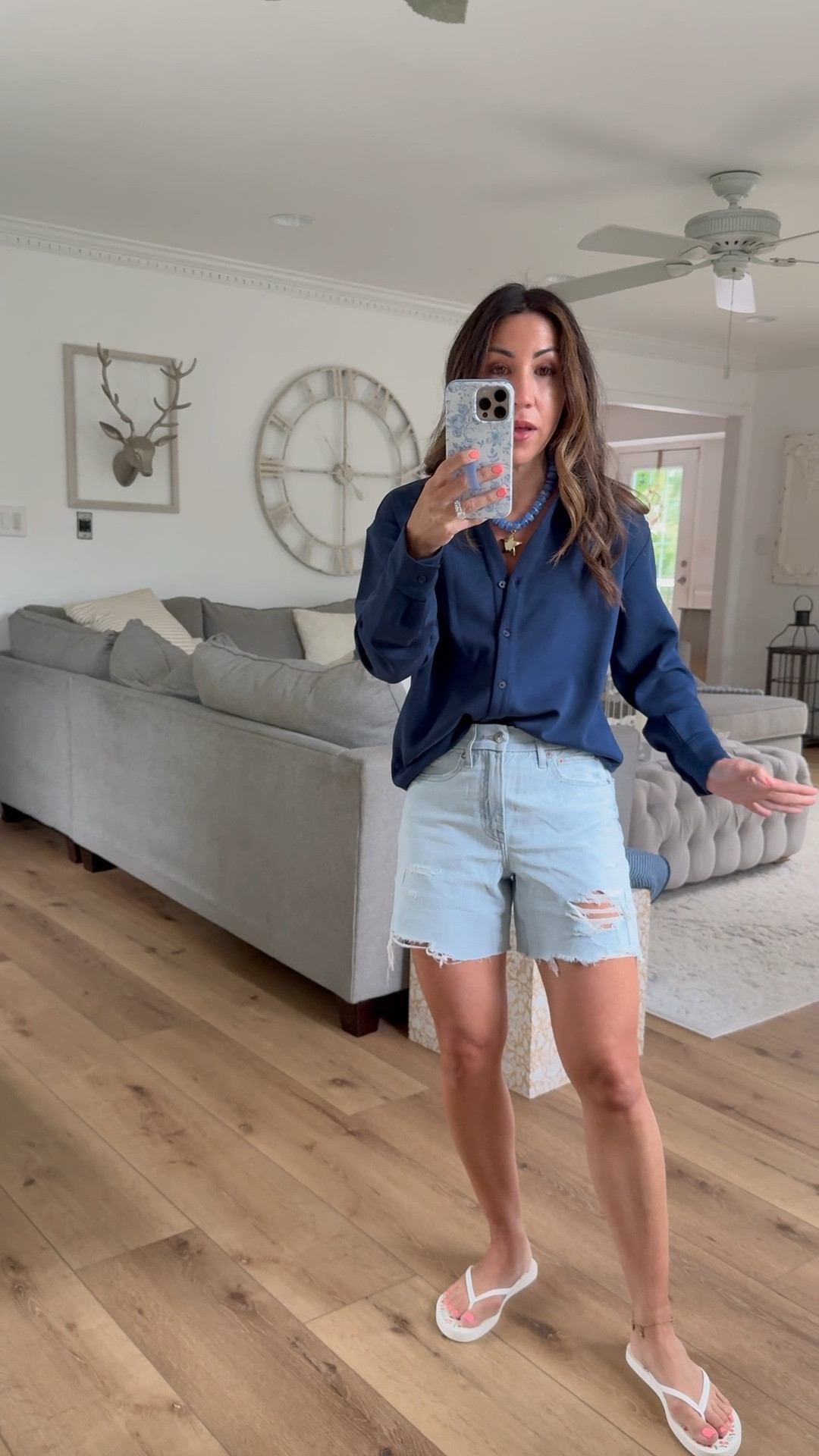 Denim shorts 2. Small top. Spanx code TAMMYXSPANX

#LTKOver40 #LTKSaleAlert #LTKootd