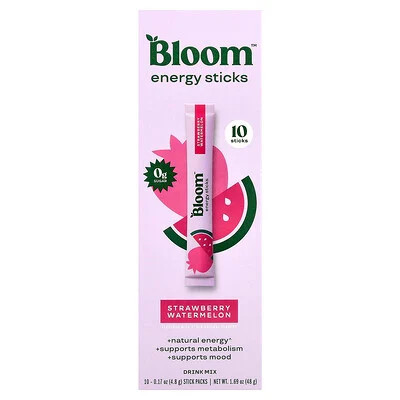 Bloom, Energy Sticks, Strawberry Watermelon, 10 Stick Packs, 0.17 oz (4.8 g) Each | iHerb