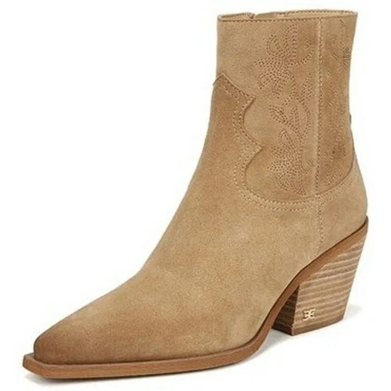 Sam Edelman Wilda Golden Caramel Stacked Block Heeled Pointed Toe Western Boots (Golden Caramel, ... | Walmart (US)