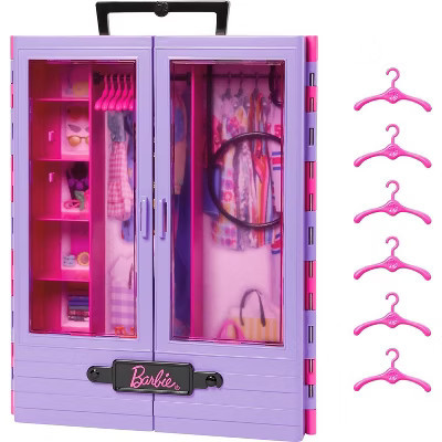 Barbie Fashionistas Ultimate Closet Purple Portable Storage w/ 6 Hangers & Rack | Target