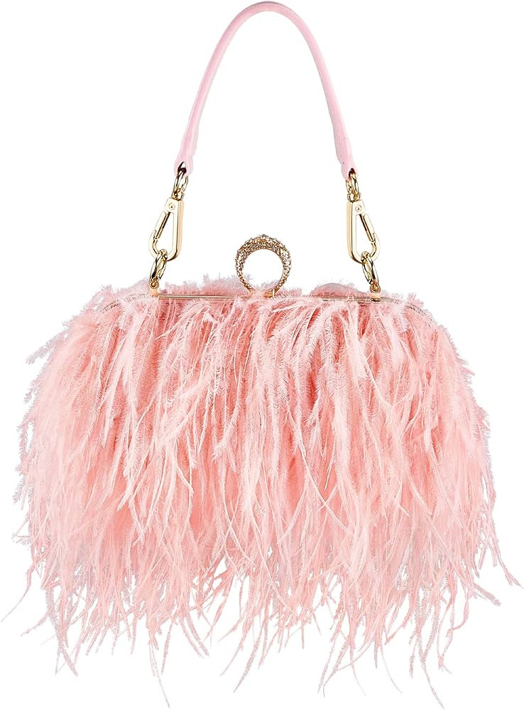 Women Ostrich Feather Tote Bag Fluffy Purse Clutch Feather Evening Handbag for Wedding Anniversar... | Amazon (US)