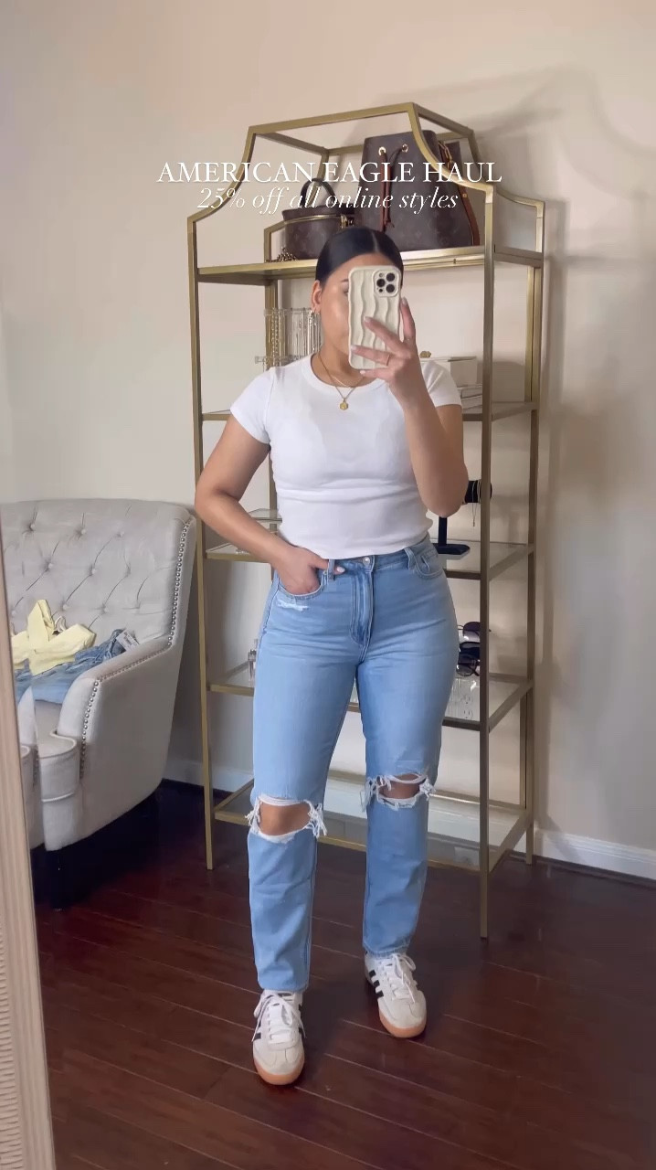 American Eagle latest order 25% off ends 3/11 use code SPRINGLTK at checkout during the ltk spring sale 
Jeans: 4 short 
White baby tee: small
Yellow tank: sold out, linked similar  
White button top: sold out, linked similar  
Cargo pants: 2 short 
Off the shoulder top: sold out, linked similar 
Black denim shorts: 6 
Light wash Denim Bermuda shorts: 4
White slip dress: sold out, linked similar 
Denim midi dress: 4 
Red cowboy boots: 6.5 women 
Adidas handball spezial sneakers: 4.5 men
Chole wedges: 37 
White kitten heels: 6.5 women 

Mom jeans • curvy fit jeans • petite friendly jeans • affordable fashion • realistic outfit 

#LTKFindsUnder100 #LTKSeasonal #LTKSaleAlert