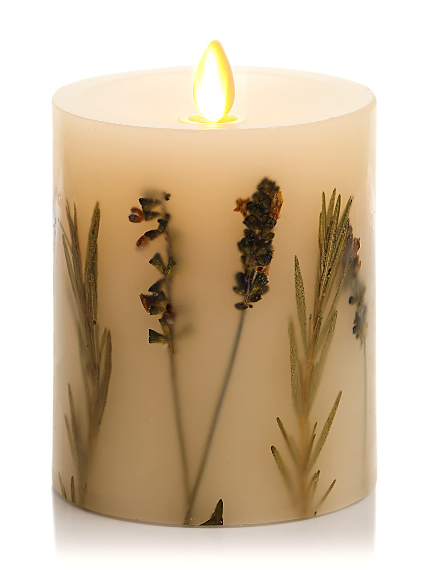 Luminara Realistic Artificial Moving Flame Pillar Candle with Lavender & Rosemary Inclusion - Moving Flame LED Battery Operated Lights - Remote Ready - Remote Sold Separately - 3.25" x 4.5" | Amazon (US)