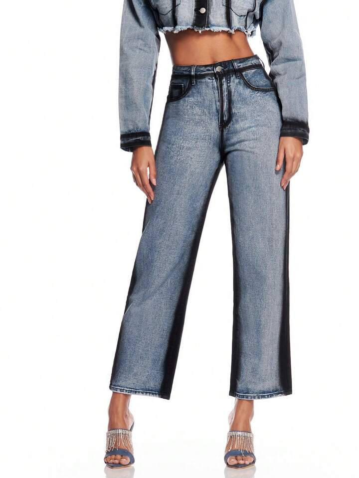 SHEIN BAE Dual Tone Gradient Straight Leg Women's Jeans For Western Wear & New Year's Eve Party | SHEIN