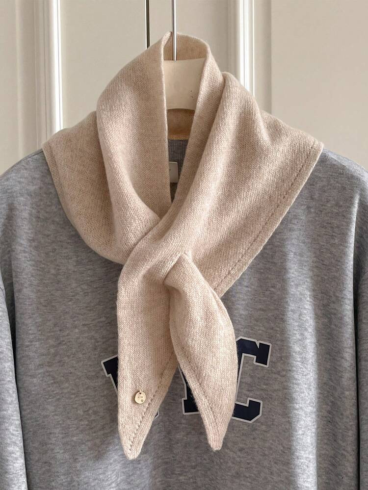 100% Wool Perforated Neck Scarf/Shawl Triangle Scarf, Women Autumn/Winter Korean Style Small Neck... | SHEIN