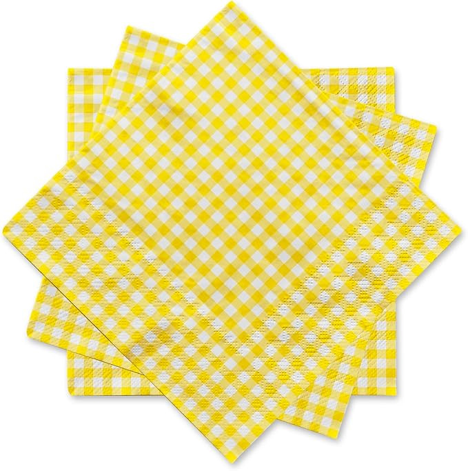 Gatherfun Party Supplies, Disposable Paper Napkins Yellow and White Gingham Napkins for Easter Pa... | Amazon (US)