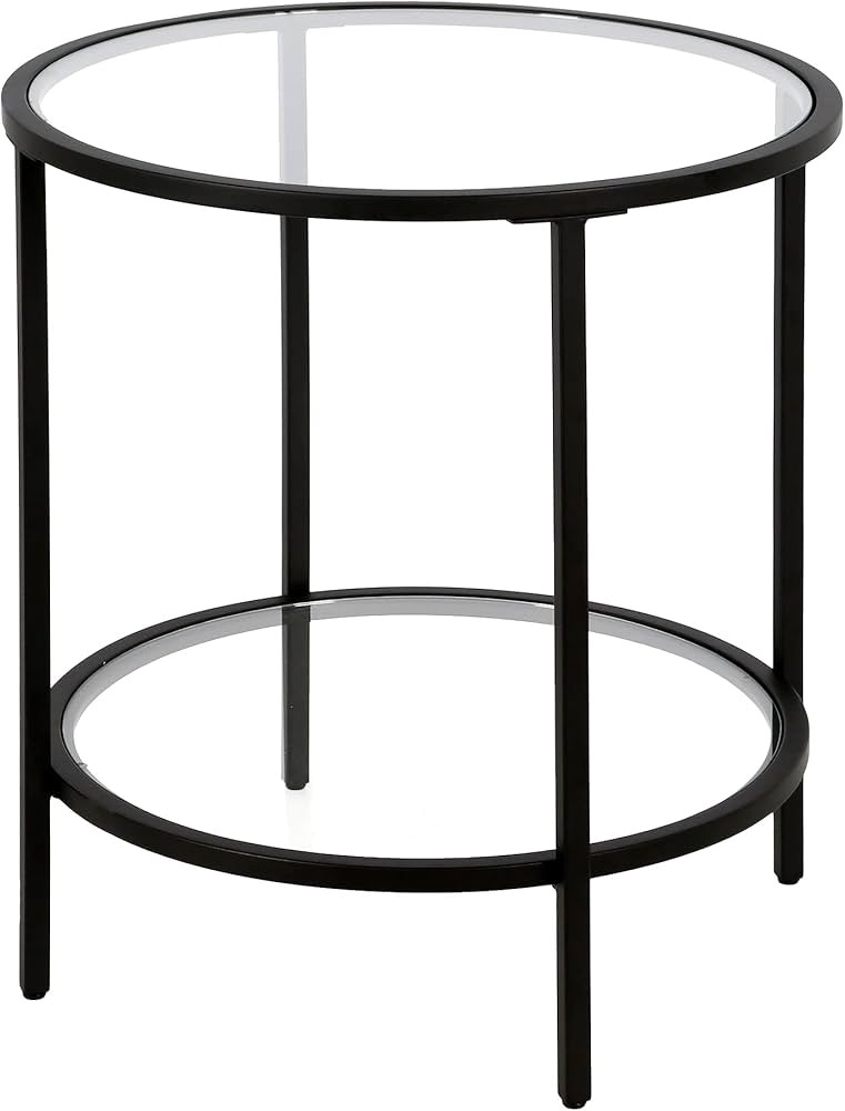 Henn&Hart 20" Wide Round Side Table with Glass Shelf in Blackened Bronze, Table for Living Room, ... | Amazon (US)
