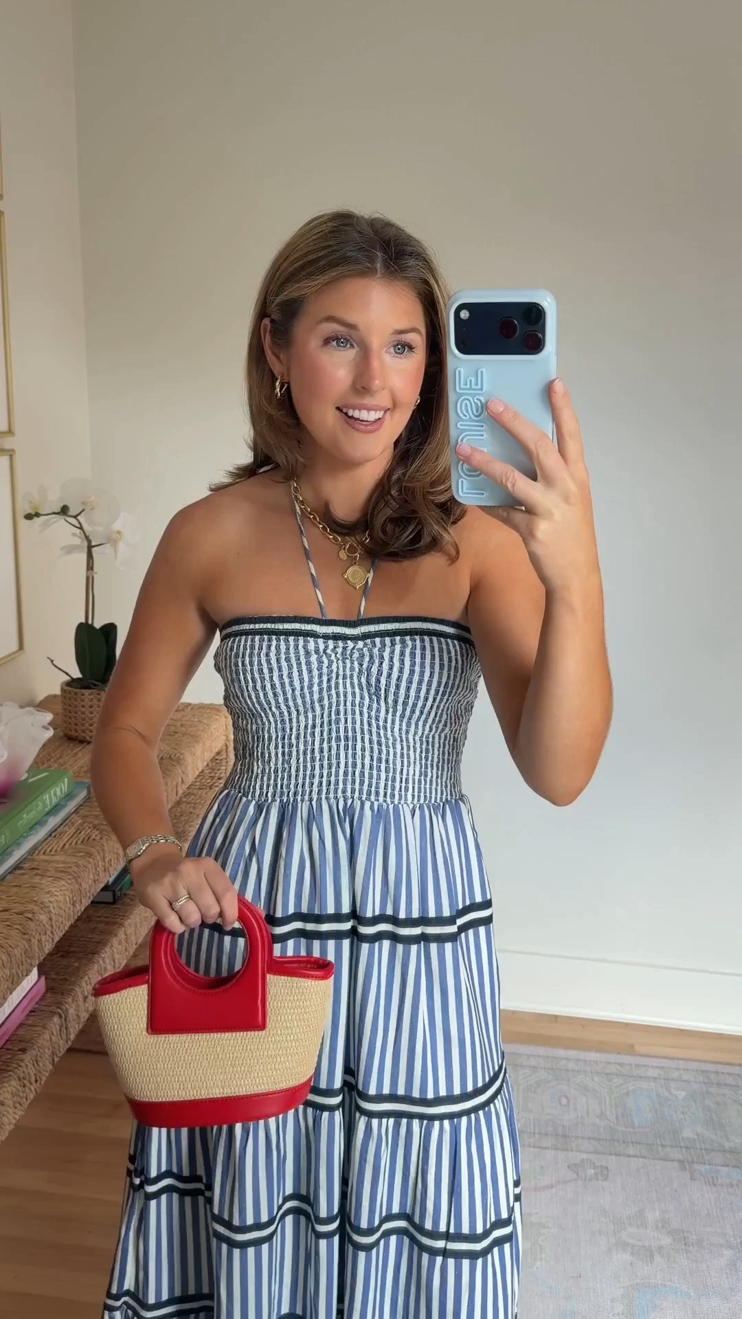 Blue and white summer dress! Wearing a S. Code LOUISE20 valid through 6/28