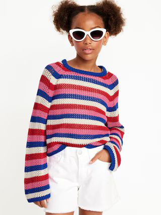 Striped Crochet-Knit Sweater for Girls | Old Navy (US)