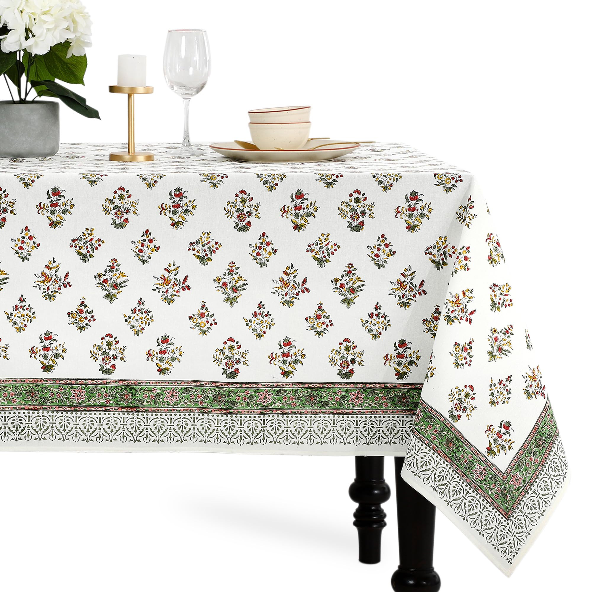 CPC Olive Bloom Tablecloth 100% Cotton 60x90 Inch Indian Block Print Rectangle Table Cover, Table... | Amazon (US)