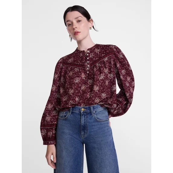 Scenario Women's and Women's Plus Quilted Detail Long Sleeve Top, Sizes XS-4X | Walmart (US)
