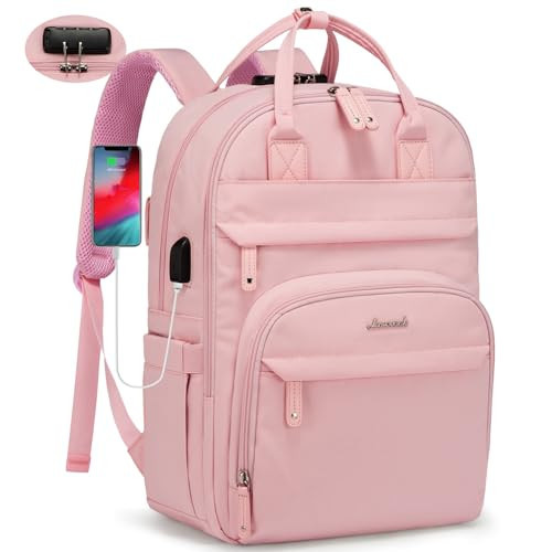 LOVEVOOK Laptop Backpack for Women, Travel Anti-theft Work Bag Business Computer Backpacks Purse College Bag, Casual Hiking Daypack with Lock, 15.6 Inch, Light Pink | Amazon (US)