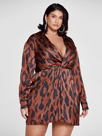 Diane Twist Front Leopard Print Shirt Dress - Gabi Fresh x FTF - Fashion To Figure | Fashion to Figure