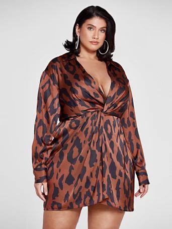 Diane Twist Front Leopard Print Shirt Dress - Gabi Fresh x FTF - Fashion To Figure | Fashion to Figure