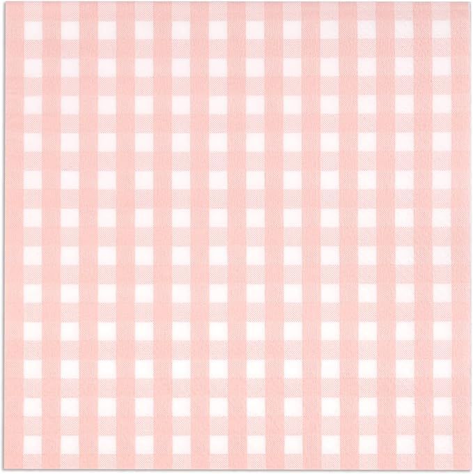 100 Pink and White Gingham Cocktail Napkins Disposable Paper Checkered Plaid Beverage Dessert Nap... | Amazon (US)