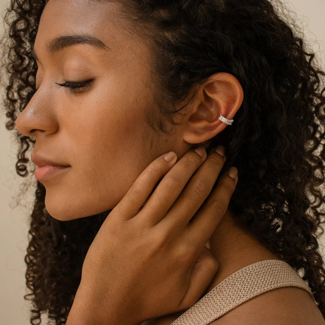 Diamond Ear Cuffs by Caitlyn Minimalist \u2022 Silver Cartilage Hoop Earrings \u2022 Crystal Bagu... | Etsy (Global)