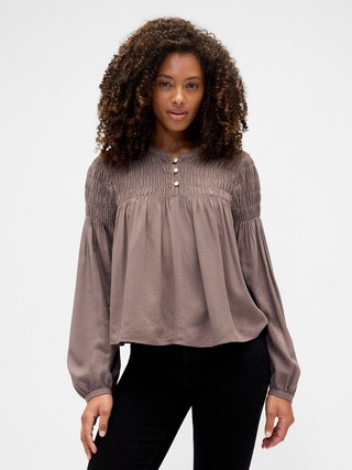 Relaxed Smocked Balloon-Sleeve Top | Gap Factory