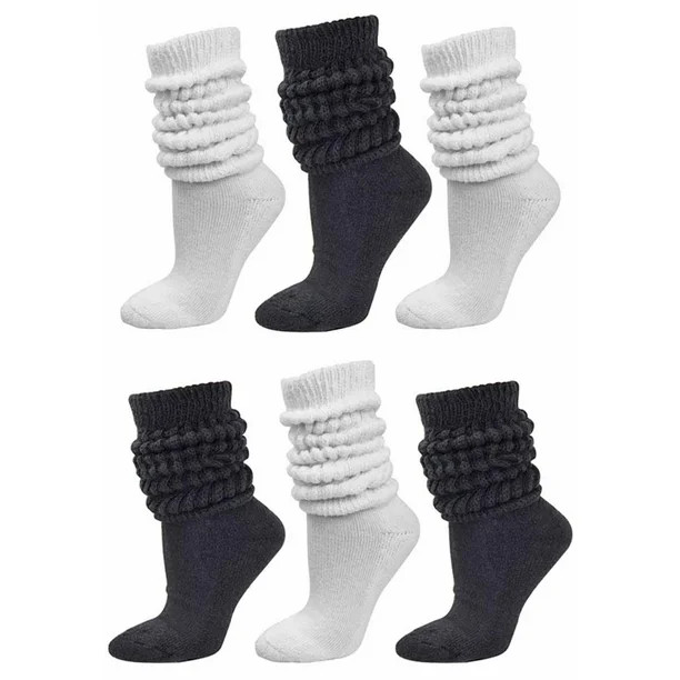 Black & White All Cotton 6-Pack Extra Heavy Super Slouch Socks - Walmart.com | Walmart (US)