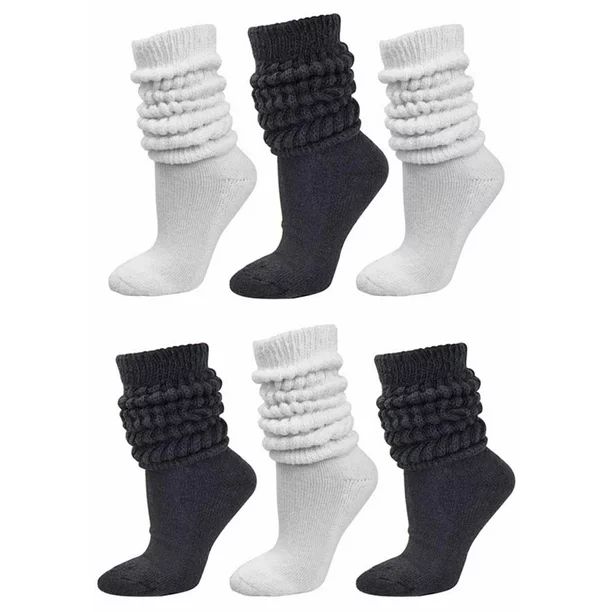 Black & White All Cotton 6-Pack Extra Heavy Super Slouch Socks - Walmart.com | Walmart (US)