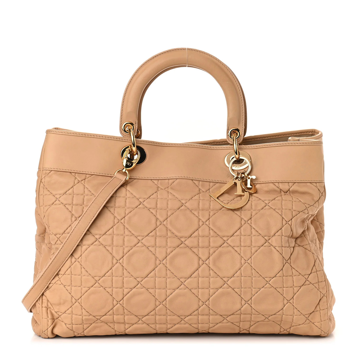 CHRISTIAN DIOR Lambskin Cannage Large Lady Dior Tote Beige | FASHIONPHILE | Fashionphile
