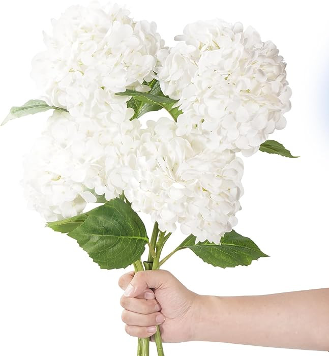 20" 4Pcs White Faux Hydrangea Flowers Real Touch Fake Hydrangeas Bouquet Hydrangea Artificial Flo... | Amazon (US)