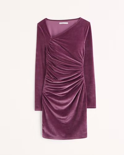 Women's Asymmetrical Ruched Velvet Mini Dress | Women's Dresses & Jumpsuits | Abercrombie.com | Abercrombie & Fitch (US)