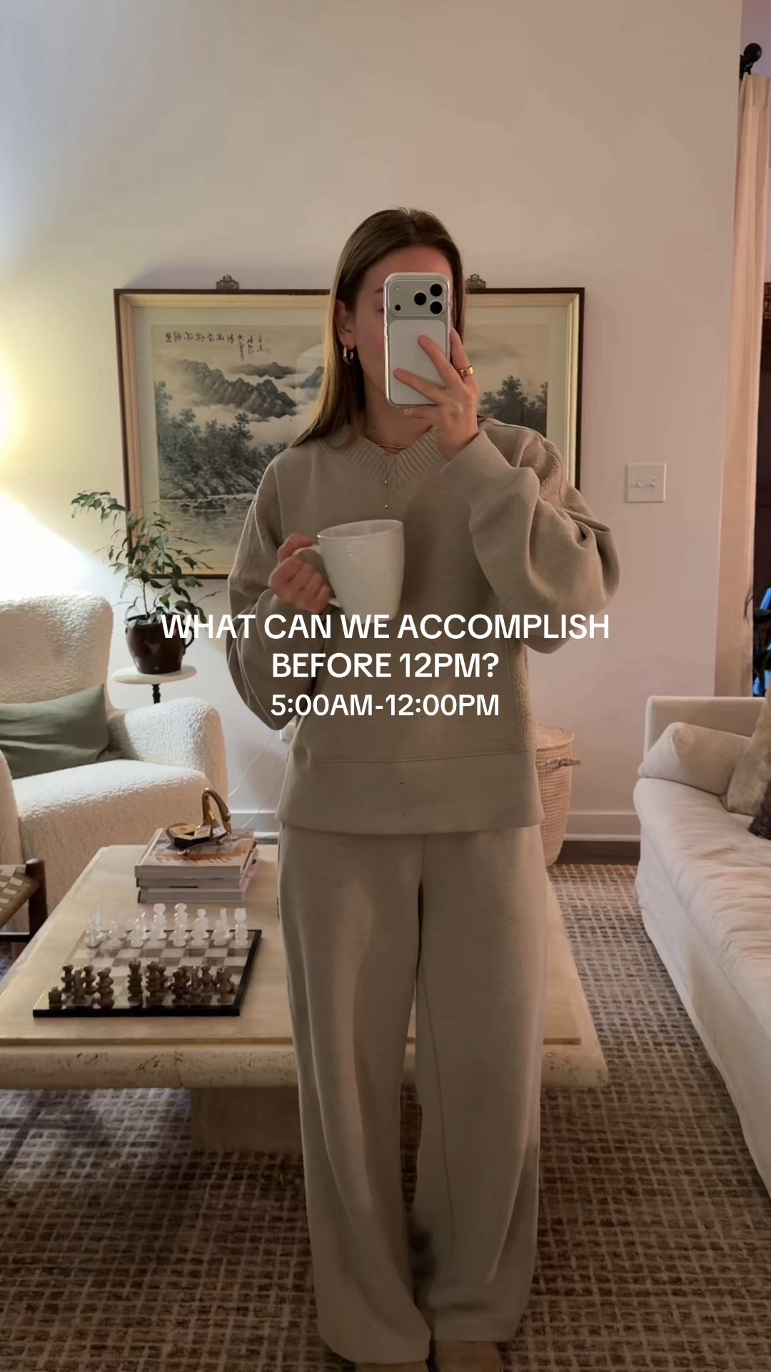 1/6/26 5am morning routine — getting as much done before noon 🤍 starting the day slow and intentional in my Aerie loungewear set, using my Hatch alarm, Piglet in Bed house robe, and red light mask, then easing into the morning with pour-over coffee. Also linking our bedding and my workout outfit from yesterday. Everything I’m using is linked here.