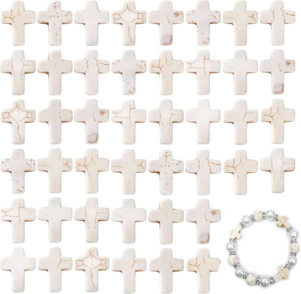 Jucoan 240 PCS Cross Beads, White Turquoise Cross Spacer Beads Chunky Beads Mini Religious Cross ... | Amazon (US)
