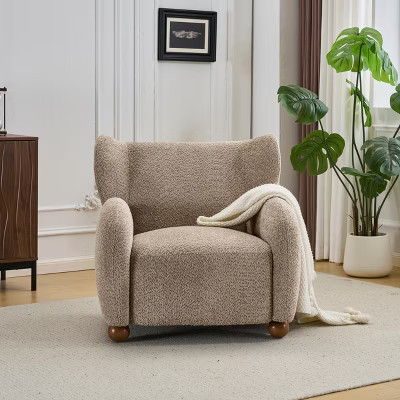 Christopher Knight Home Greer Modern Wooden Upholstered Wingback Accent Chair, Light Brown | Target