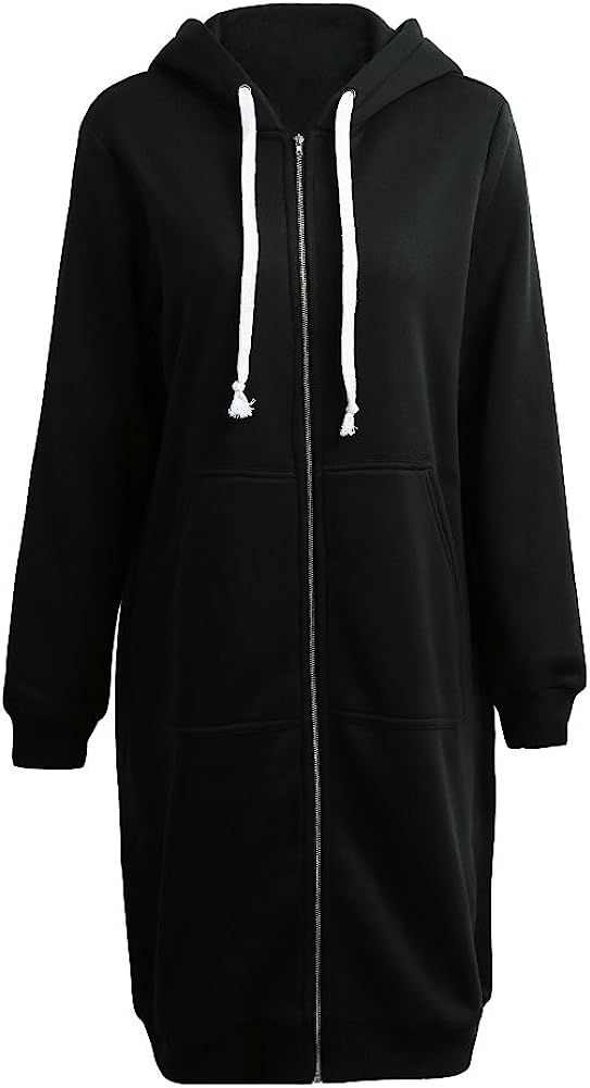 Romacci Women's Casual Zip up Hoodies Pockets Tunic Sweatshirt Long Hoodie Outerwear Jacket Dress | Amazon (US)