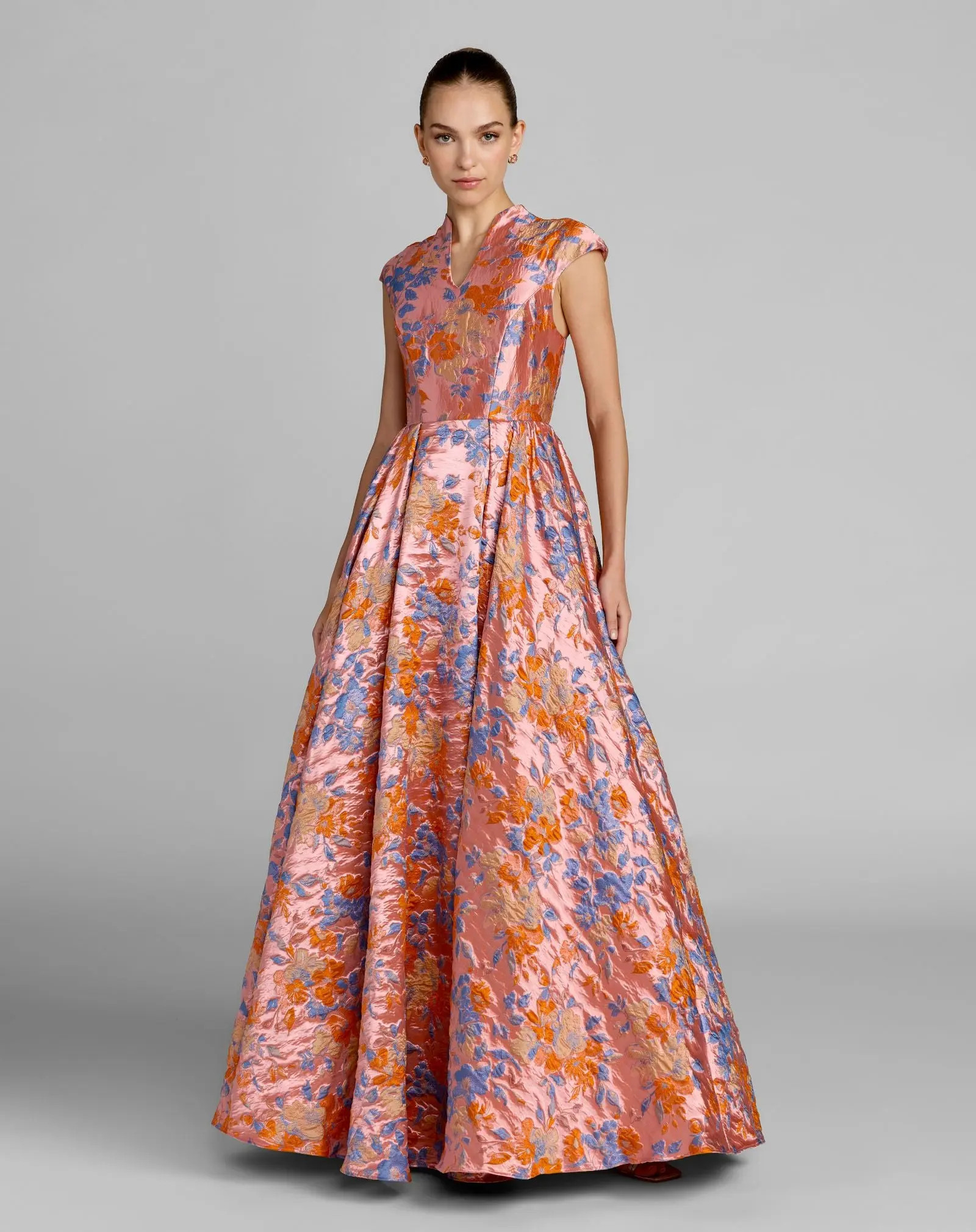 Pink Brocade Cap Sleeve Ball Gown | Mac Duggal | Mac Duggal