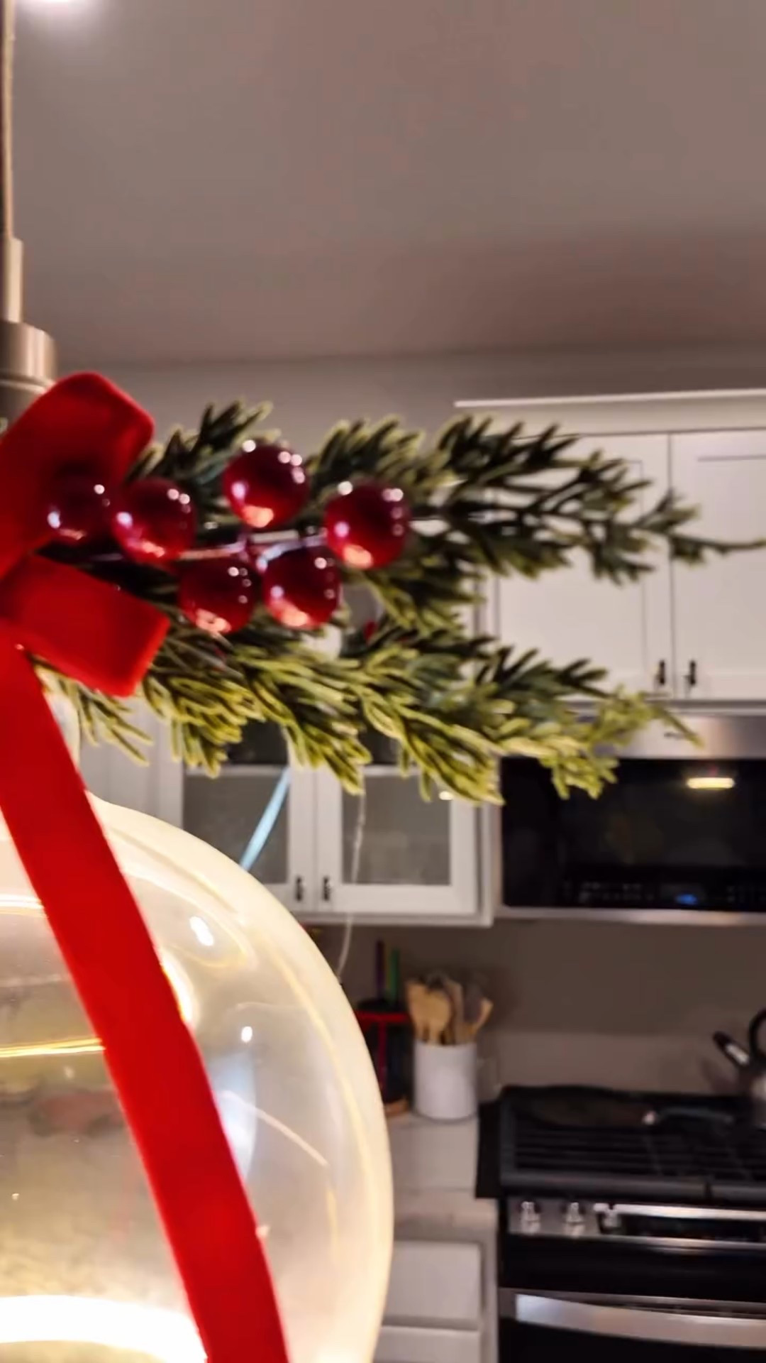 If you’re decorating your kitchen for Christmas, you need to try this idea 😍🎄
I made this little DIY project for my hanging lights — just some faux branches, red berries, and a velvet ribbon.
It’s simple, festive, and it instantly makes your kitchen feel cozy and ready for the holidays ✨

Comment 🎀DIY and I’ll send you the Amazon links 💌
Don’t forget to save this post for when you start decorating your home — trust me, you’ll want to recreate it!