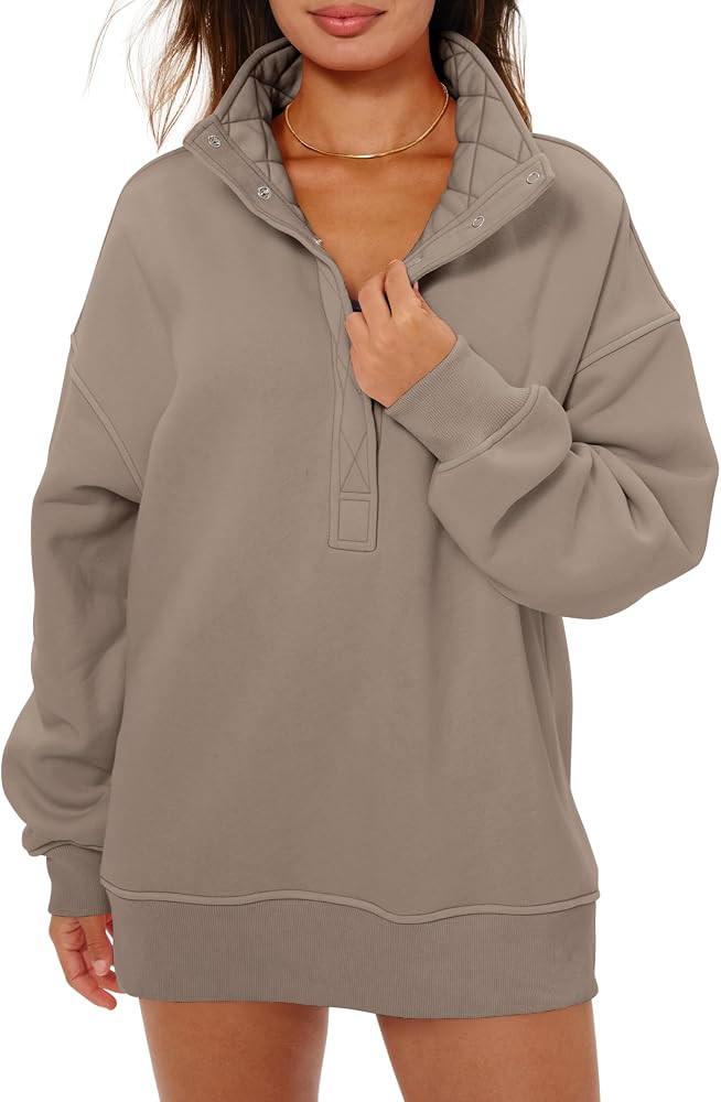Locachy Women's Henley Neck Button Oversized Sweatshirt Casual Long Sleeve Pullover Tops 2026 Fas... | Amazon (US)